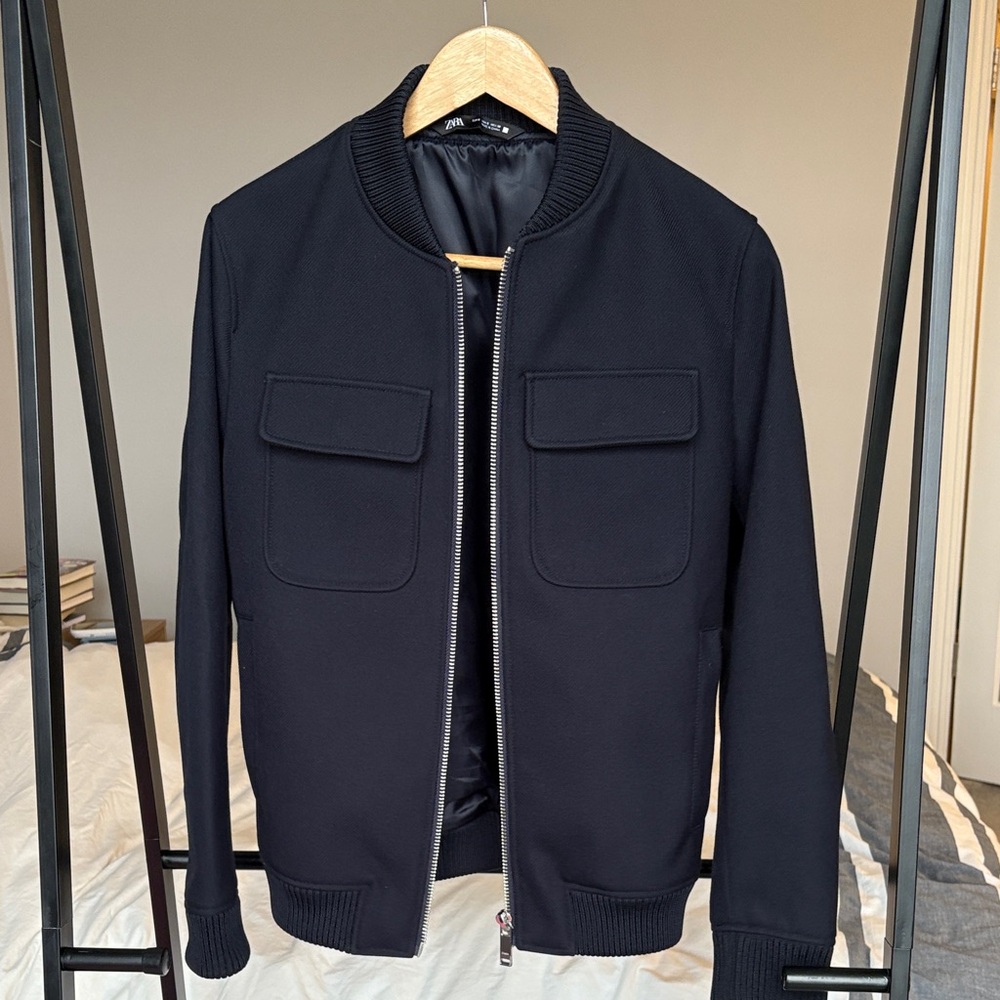 Zara Midnight Black Bomber Jacket